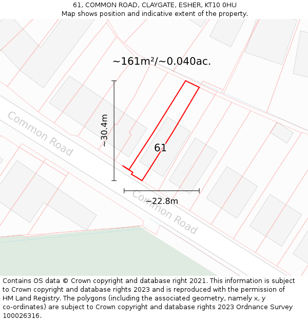 61, COMMON ROAD, CLAYGATE, ESHER, KT10 0HU: Plot and title map