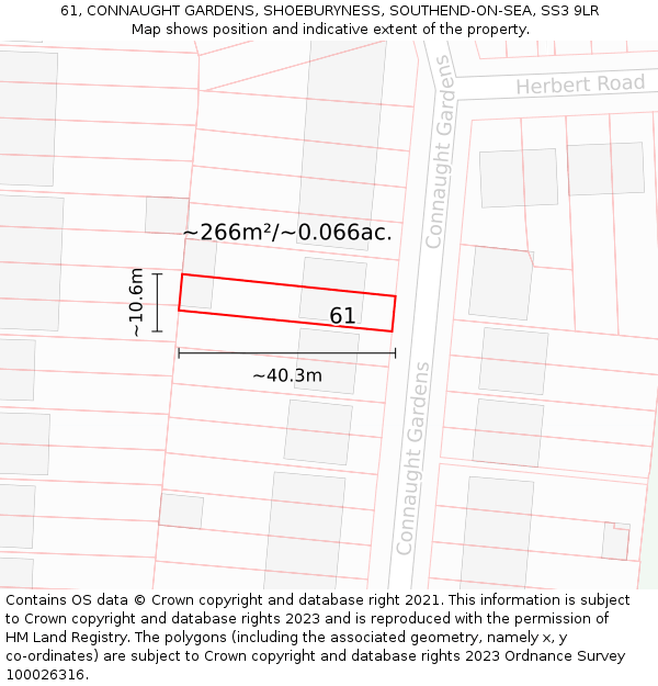 61, CONNAUGHT GARDENS, SHOEBURYNESS, SOUTHEND-ON-SEA, SS3 9LR: Plot and title map
