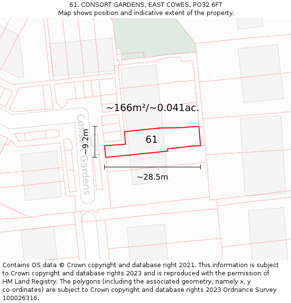 61, CONSORT GARDENS, EAST COWES, PO32 6FT: Plot and title map