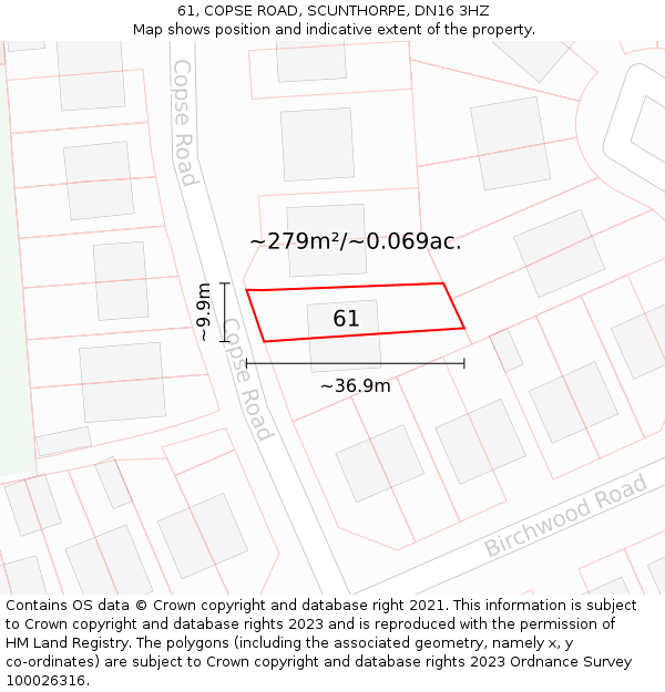 61, COPSE ROAD, SCUNTHORPE, DN16 3HZ: Plot and title map