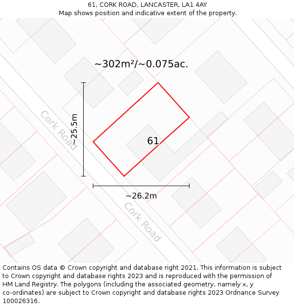 61, CORK ROAD, LANCASTER, LA1 4AY: Plot and title map