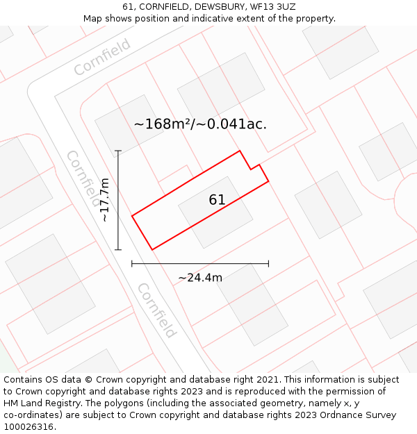 61, CORNFIELD, DEWSBURY, WF13 3UZ: Plot and title map
