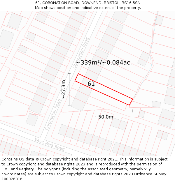 61, CORONATION ROAD, DOWNEND, BRISTOL, BS16 5SN: Plot and title map