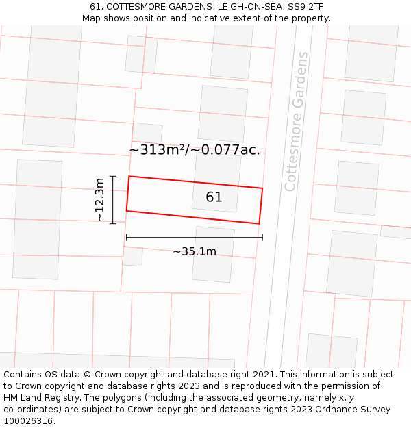 61, COTTESMORE GARDENS, LEIGH-ON-SEA, SS9 2TF: Plot and title map
