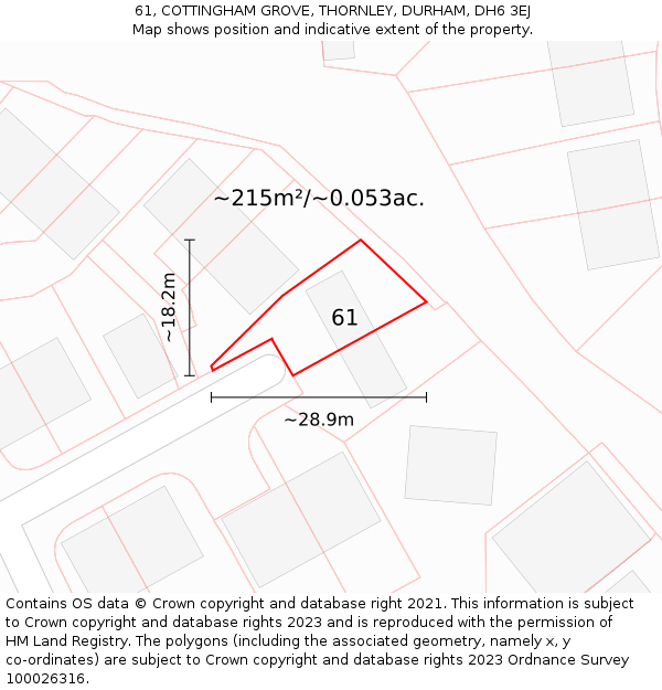 61, COTTINGHAM GROVE, THORNLEY, DURHAM, DH6 3EJ: Plot and title map