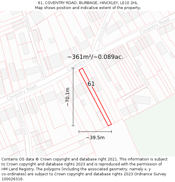 61, COVENTRY ROAD, BURBAGE, HINCKLEY, LE10 2HL: Plot and title map