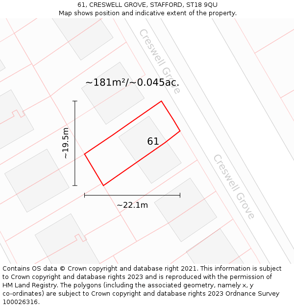 61, CRESWELL GROVE, STAFFORD, ST18 9QU: Plot and title map