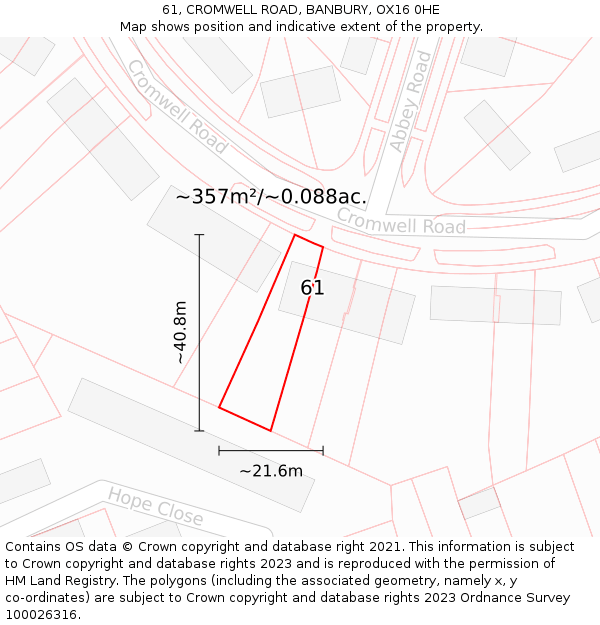 61, CROMWELL ROAD, BANBURY, OX16 0HE: Plot and title map