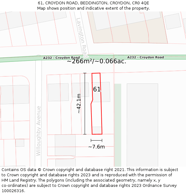 61, CROYDON ROAD, BEDDINGTON, CROYDON, CR0 4QE: Plot and title map