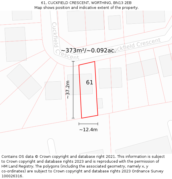61, CUCKFIELD CRESCENT, WORTHING, BN13 2EB: Plot and title map