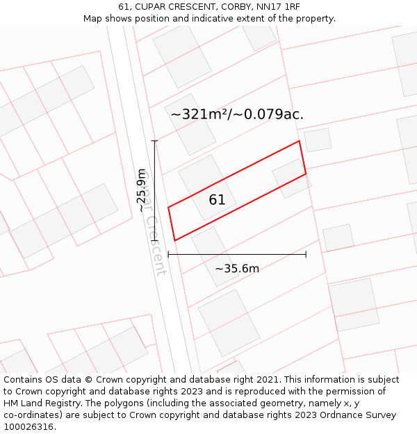 61, CUPAR CRESCENT, CORBY, NN17 1RF: Plot and title map