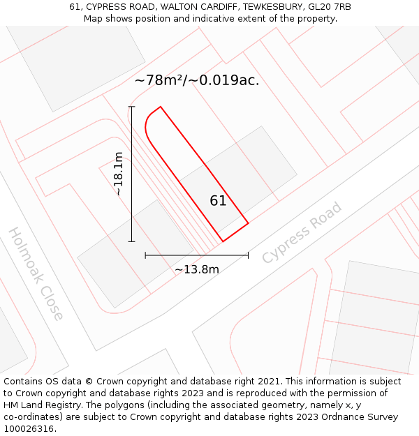 61, CYPRESS ROAD, WALTON CARDIFF, TEWKESBURY, GL20 7RB: Plot and title map