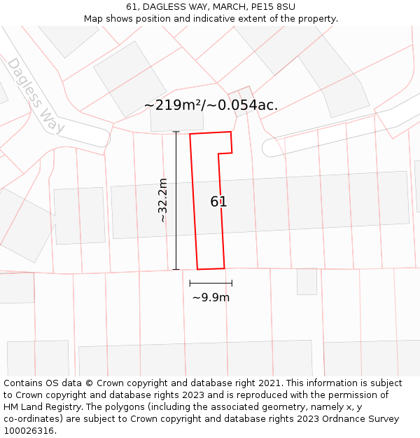 61, DAGLESS WAY, MARCH, PE15 8SU: Plot and title map
