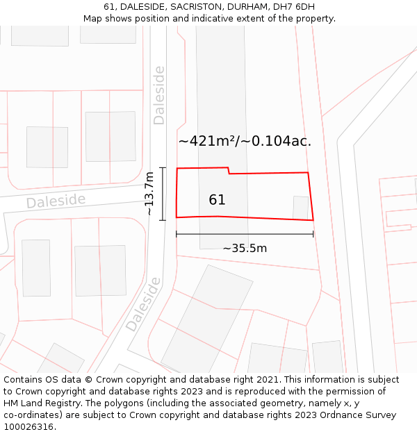 61, DALESIDE, SACRISTON, DURHAM, DH7 6DH: Plot and title map