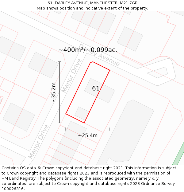 61, DARLEY AVENUE, MANCHESTER, M21 7GP: Plot and title map