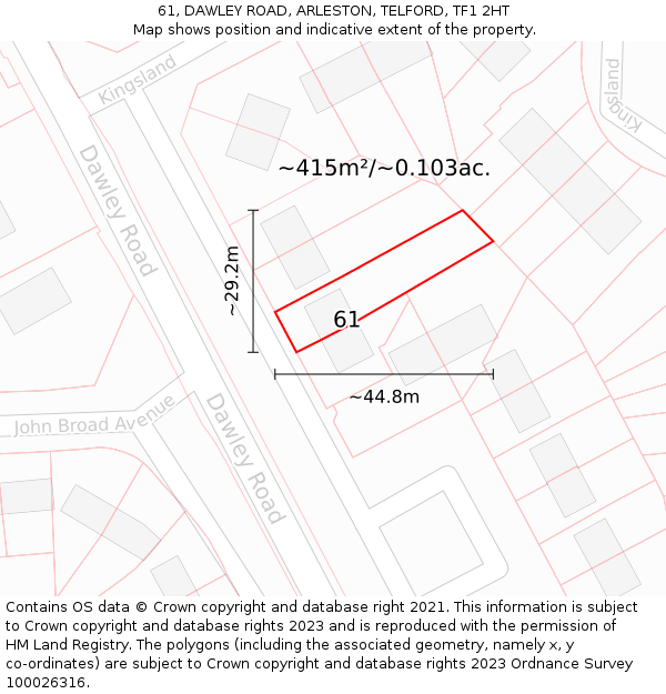 61, DAWLEY ROAD, ARLESTON, TELFORD, TF1 2HT: Plot and title map