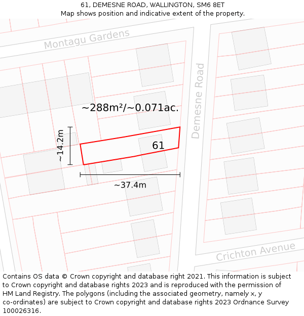 61, DEMESNE ROAD, WALLINGTON, SM6 8ET: Plot and title map