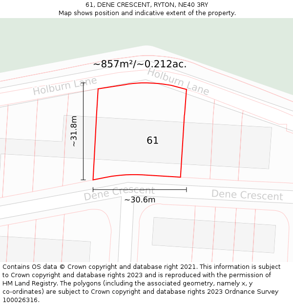 61, DENE CRESCENT, RYTON, NE40 3RY: Plot and title map