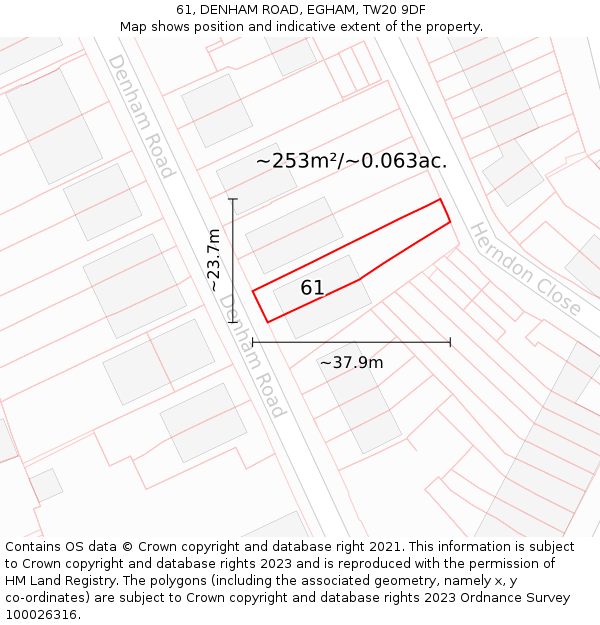 61, DENHAM ROAD, EGHAM, TW20 9DF: Plot and title map