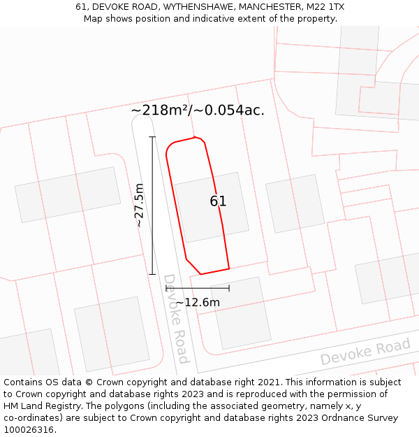 61, DEVOKE ROAD, WYTHENSHAWE, MANCHESTER, M22 1TX: Plot and title map