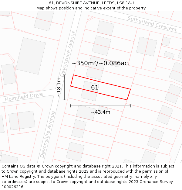 61, DEVONSHIRE AVENUE, LEEDS, LS8 1AU: Plot and title map