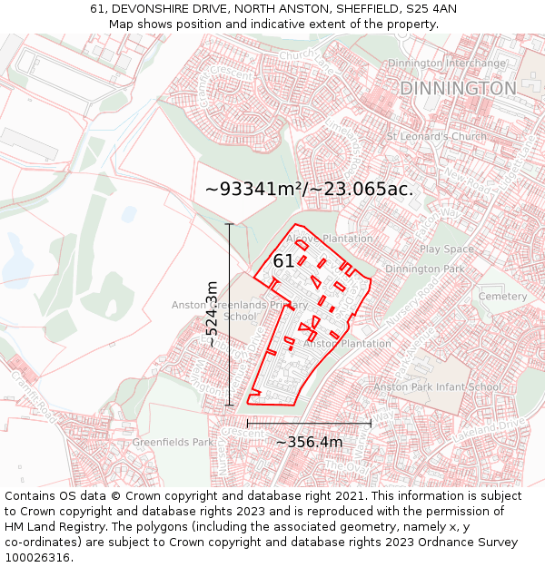 61, DEVONSHIRE DRIVE, NORTH ANSTON, SHEFFIELD, S25 4AN: Plot and title map