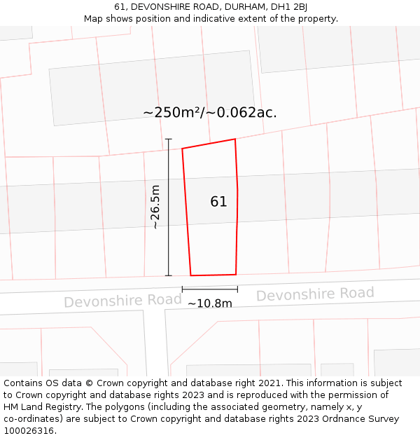 61, DEVONSHIRE ROAD, DURHAM, DH1 2BJ: Plot and title map