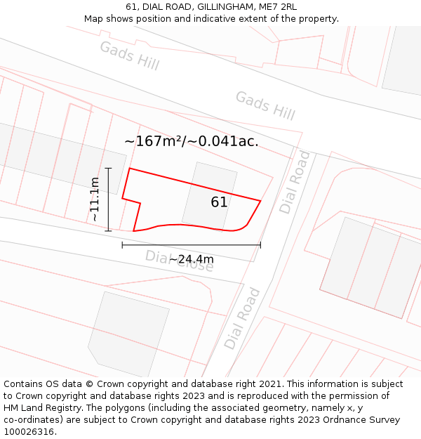 61, DIAL ROAD, GILLINGHAM, ME7 2RL: Plot and title map