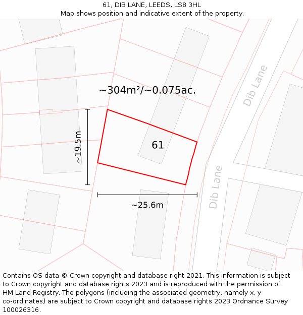 61, DIB LANE, LEEDS, LS8 3HL: Plot and title map