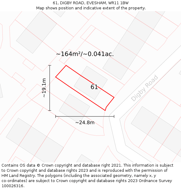 61, DIGBY ROAD, EVESHAM, WR11 1BW: Plot and title map