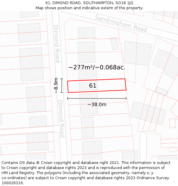 61, DIMOND ROAD, SOUTHAMPTON, SO18 1JQ: Plot and title map