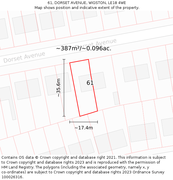 61, DORSET AVENUE, WIGSTON, LE18 4WE: Plot and title map