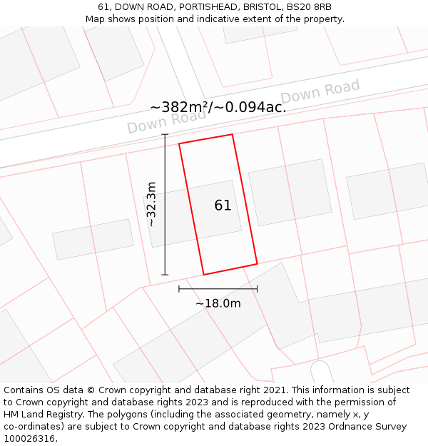 61, DOWN ROAD, PORTISHEAD, BRISTOL, BS20 8RB: Plot and title map
