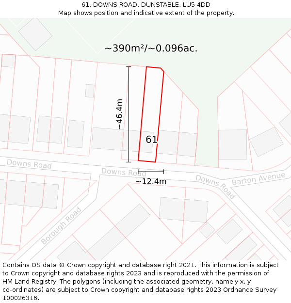 61, DOWNS ROAD, DUNSTABLE, LU5 4DD: Plot and title map