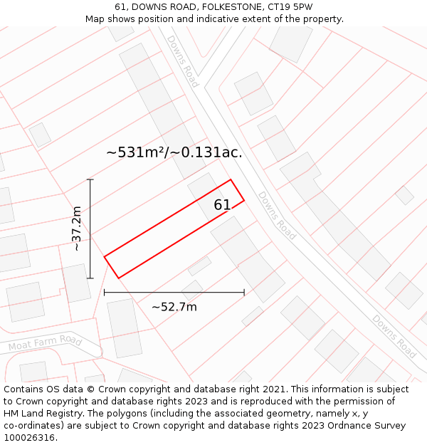 61, DOWNS ROAD, FOLKESTONE, CT19 5PW: Plot and title map