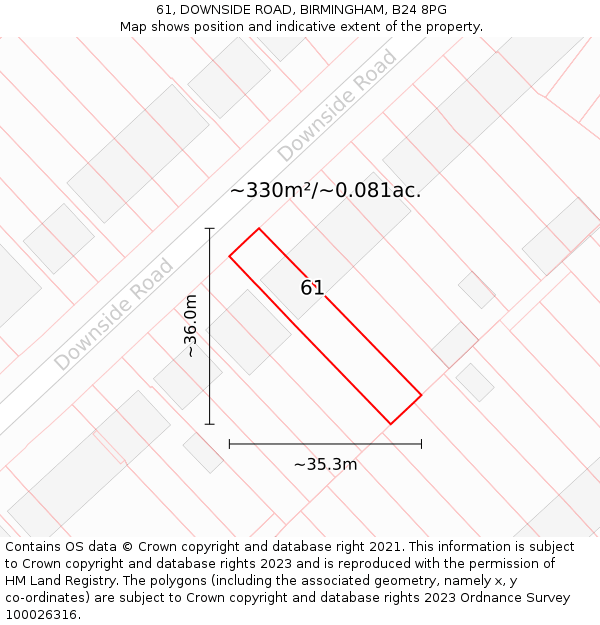 61, DOWNSIDE ROAD, BIRMINGHAM, B24 8PG: Plot and title map