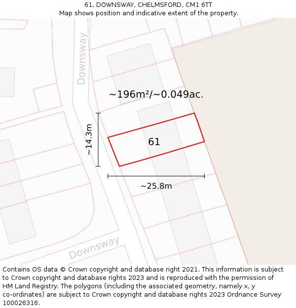 61, DOWNSWAY, CHELMSFORD, CM1 6TT: Plot and title map