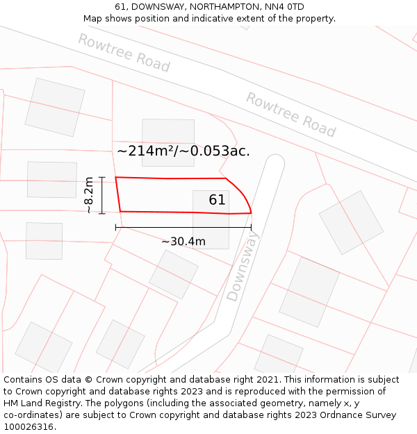 61, DOWNSWAY, NORTHAMPTON, NN4 0TD: Plot and title map