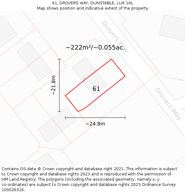 61, DROVERS WAY, DUNSTABLE, LU6 1AL: Plot and title map