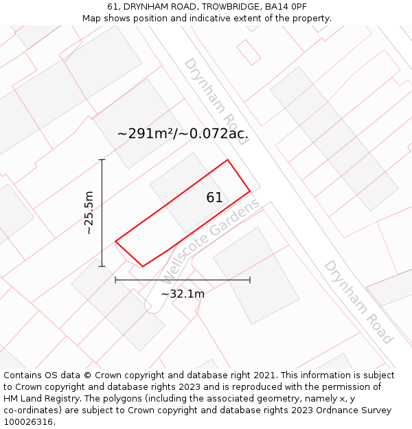 61, DRYNHAM ROAD, TROWBRIDGE, BA14 0PF: Plot and title map