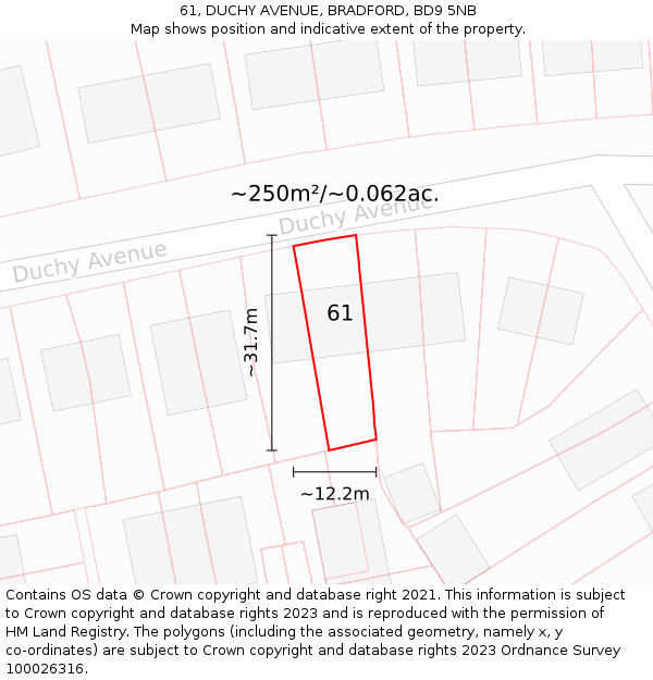 61, DUCHY AVENUE, BRADFORD, BD9 5NB: Plot and title map