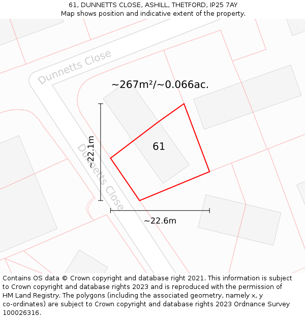61, DUNNETTS CLOSE, ASHILL, THETFORD, IP25 7AY: Plot and title map