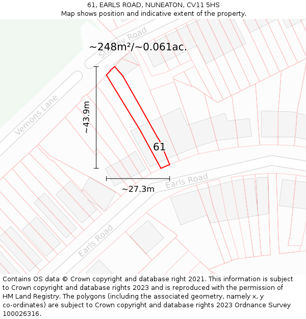 61, EARLS ROAD, NUNEATON, CV11 5HS: Plot and title map