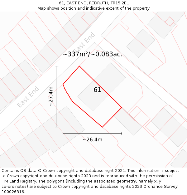 61, EAST END, REDRUTH, TR15 2EL: Plot and title map