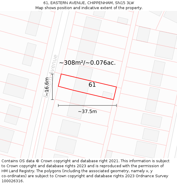 61, EASTERN AVENUE, CHIPPENHAM, SN15 3LW: Plot and title map