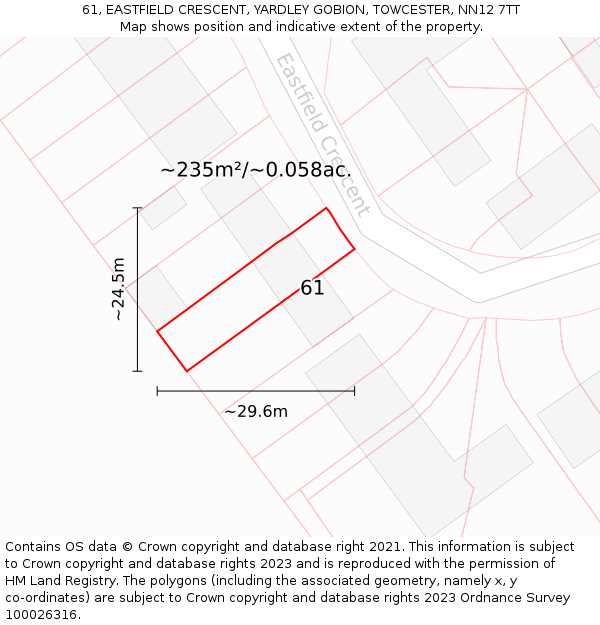 61, EASTFIELD CRESCENT, YARDLEY GOBION, TOWCESTER, NN12 7TT: Plot and title map