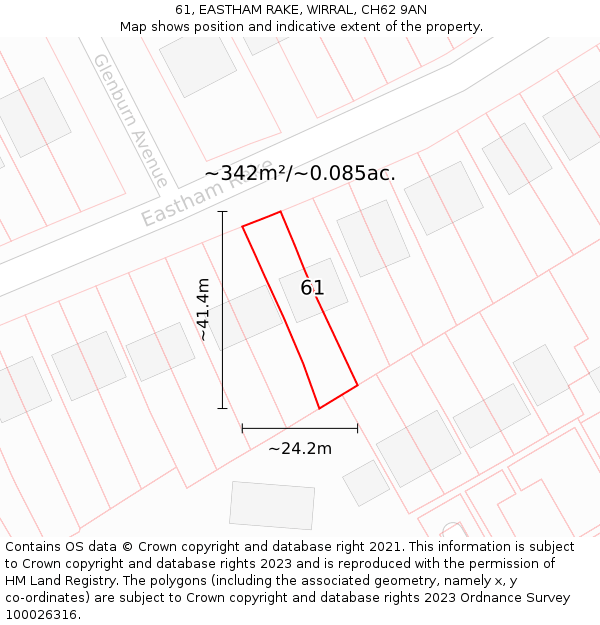 61, EASTHAM RAKE, WIRRAL, CH62 9AN: Plot and title map