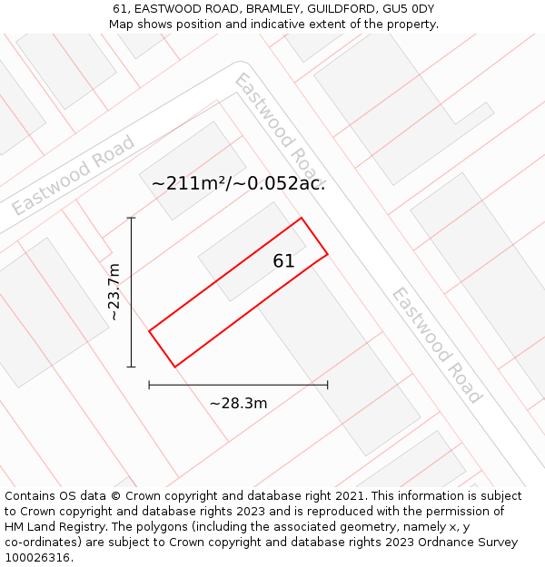 61, EASTWOOD ROAD, BRAMLEY, GUILDFORD, GU5 0DY: Plot and title map