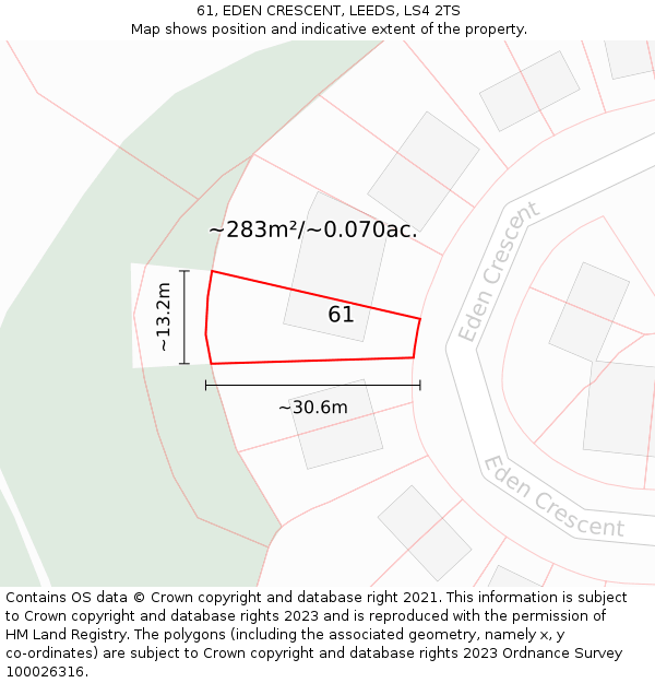 61, EDEN CRESCENT, LEEDS, LS4 2TS: Plot and title map