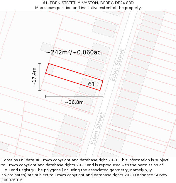 61, EDEN STREET, ALVASTON, DERBY, DE24 8RD: Plot and title map